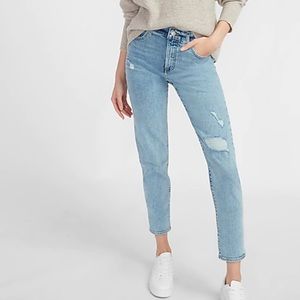 Express Super High Waisted Ripped Mom Jeans